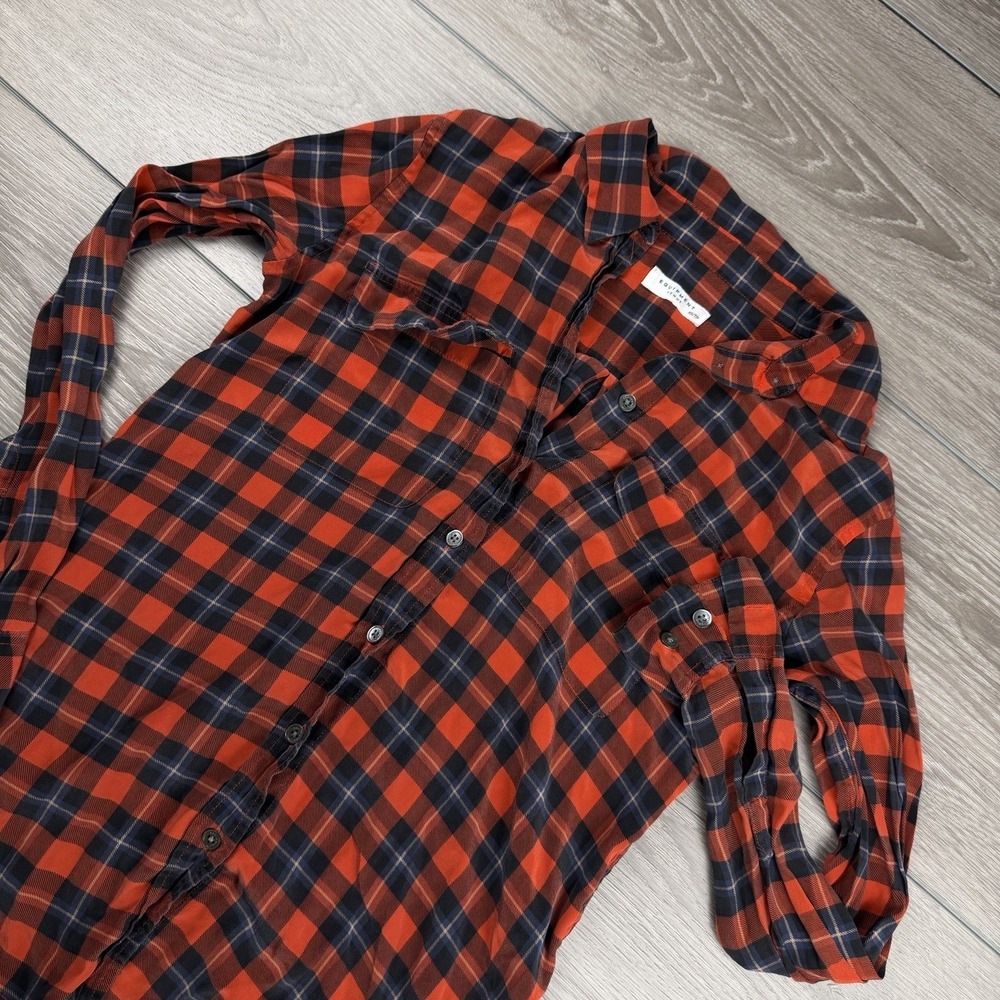 Equipment Femme Women's 100% Silk Button Up Blouse Plaid Red‎ Navy XS